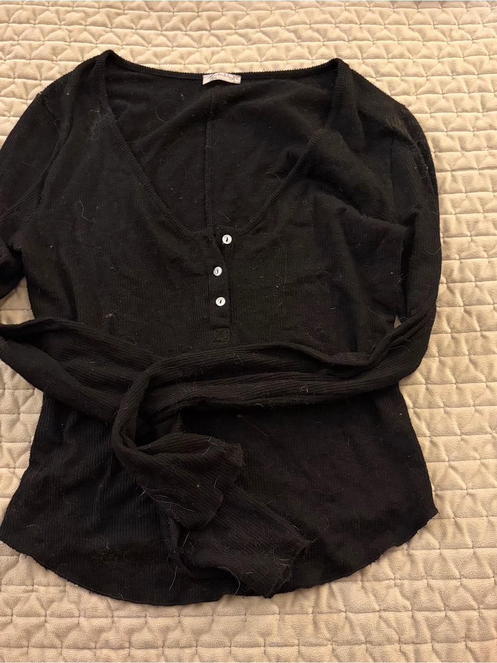 Free people Women’s Black Ribbed Henley Long-Sleeve Top